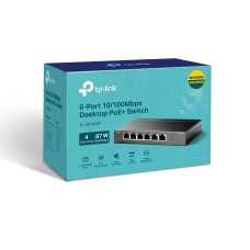 Tp-Link Switch de escritorio de 6 puertos a 10/100 Mbps con 4 puertos PoE+ TL-SF1006P Tp-Link Switch de escritorio de 6 puertos a 10/100 Mbps con 4 puertos PoE+ TL-SF1006P